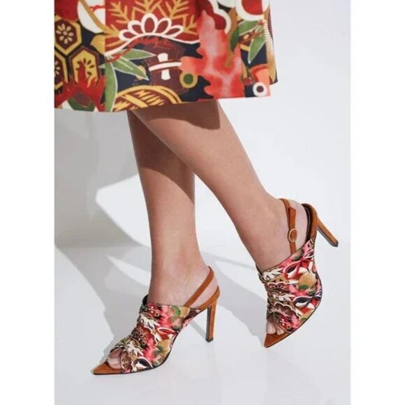 Natori Reen Ikebana Silk Open Toe Sling New Floral Women's Size 8.5 - Picture 1 of 3